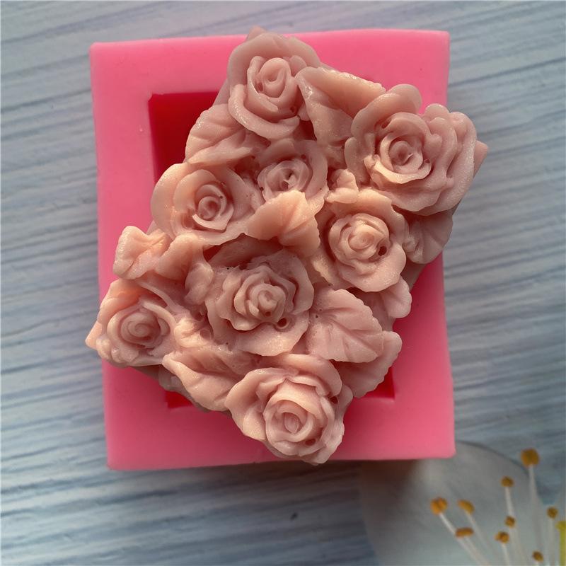 3D Rose Rectangle Soap Mold Silicone Flowers Soap Making Mould Handmade Cake Chocolate Dessert Baking Mold Candle Craft Supplies