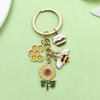 1pc Fashion Enamel Sunflower, Bee, Honey Keychain, Alloy Plant Insect Key Ring for Car Keys, Backpacks, Wallets