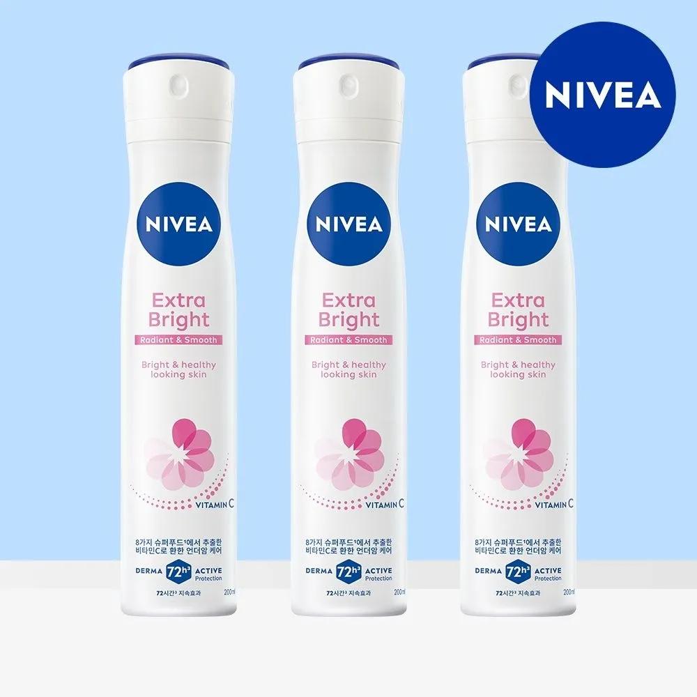 NIVEA Deodorant Spray Extra Bright 200ml 3-pack
