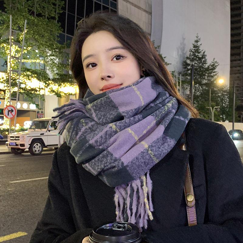 Plaid Student Scarf for Women Autumn and Winter Korean Version Versatile Plaid Contrast Color Imitation Cashmere Autumn and Winter Long Shawl