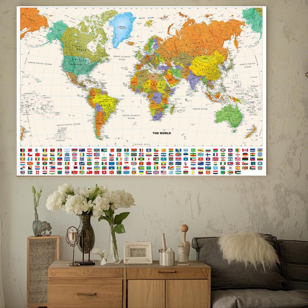 World Map-Countries with Cities,Unframed World Map,Wall Decor for Living Room,Bedroom,Home,Office,Modern Art,Travel Tool