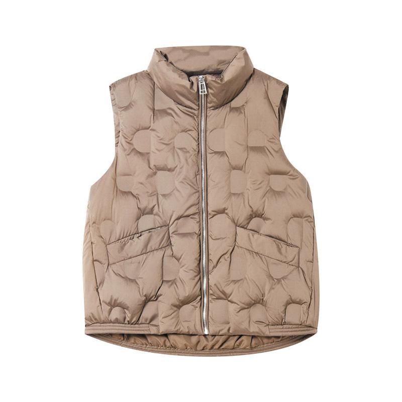 Stand-up Collar Pressed Glue Light Down Vest Women's Autumn and Winter Fashion Thin Warm White Duck Down Vest