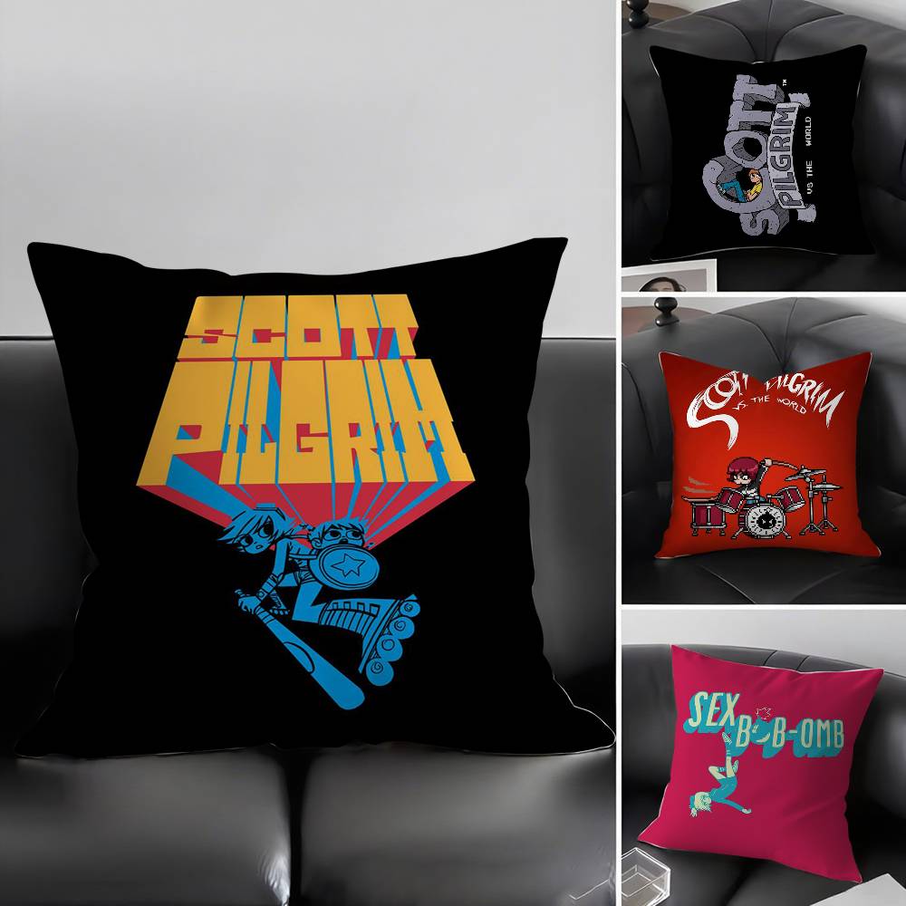 Cartoon S-Scott P-Pilgrim Pillow Case Office Sofa Dorm Chair Back Short Plush Double-sided Printing Home  Cushion Cover