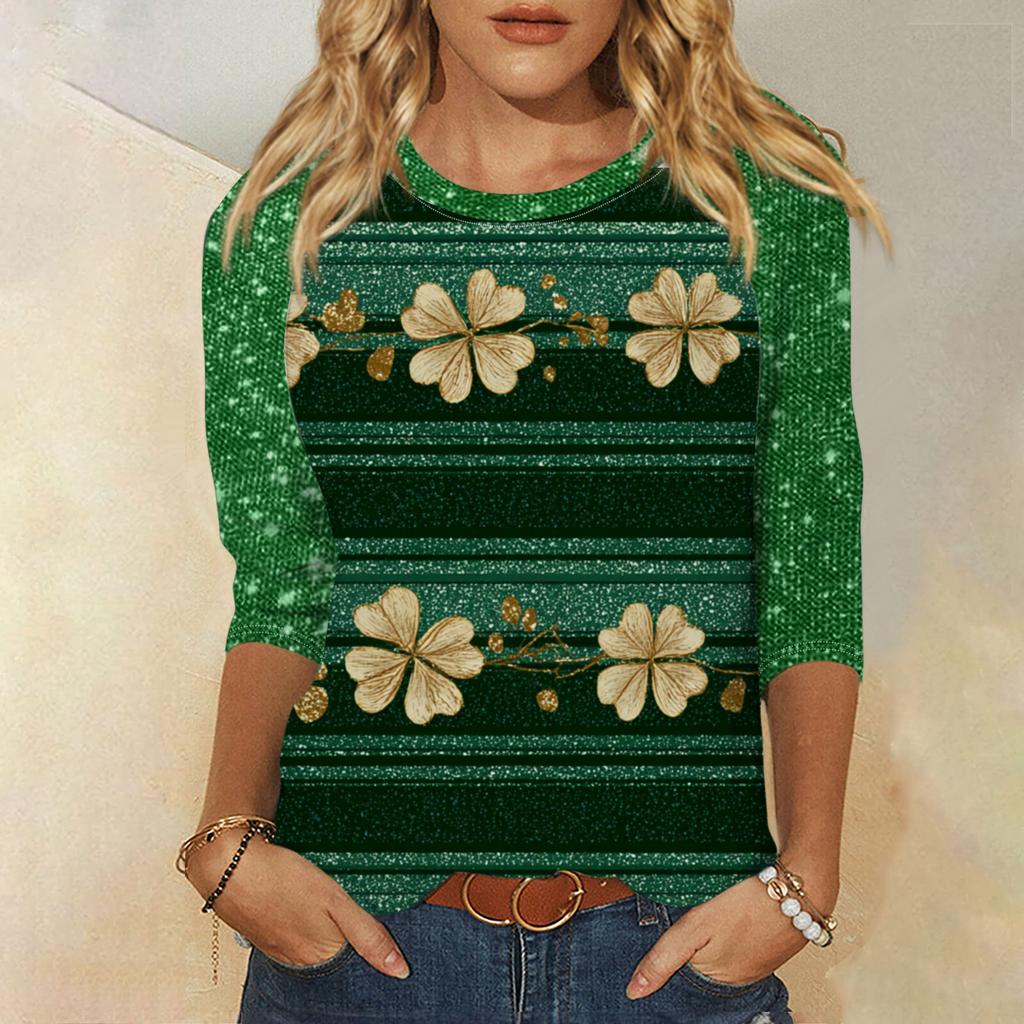 Damer St. Patrick's Day-tryck Rund hals Trekvartsärm Topp