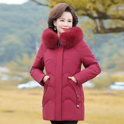 Middle Aged Elderly Padded Jacket Women's Winter Thickened Big Fur Collar Mother's Warm Jacket