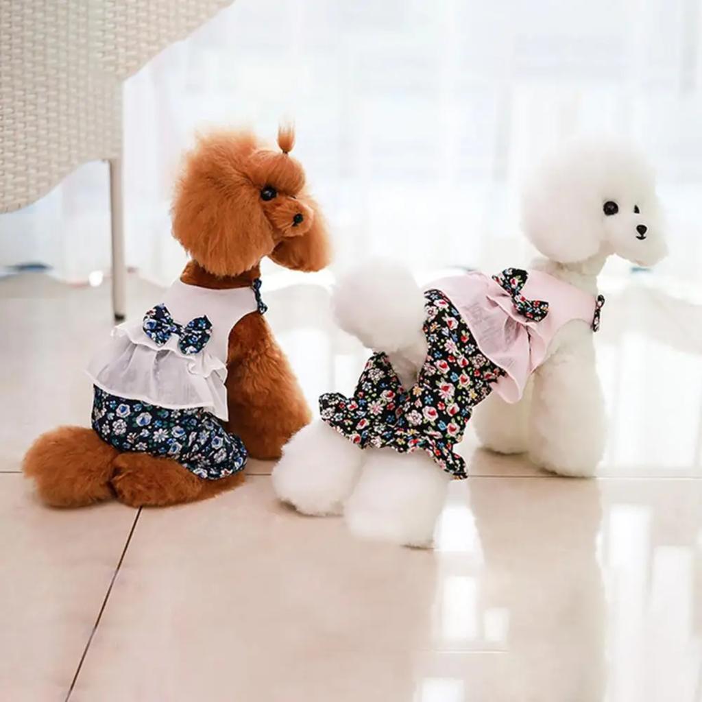 New Excellent Soft Texture Dog Jumpsuit Thin Decorative Floral Printed Pet Bowknot Summer Clothes Overalls for Dogs