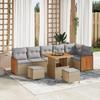 9-piece Garden Sofa Set with Cushions Beige Poly Rattan Acacia 3363322