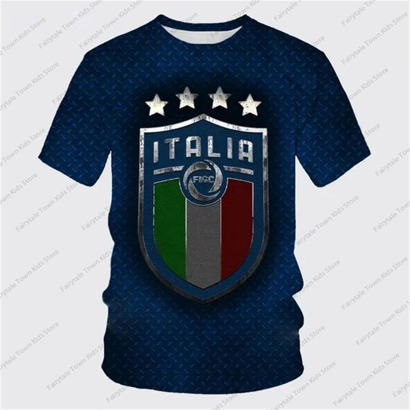Neues Sommer-T-Shirt für Kinder mit 3D-Druck der italienischen Flagge und Fußball, Persönlichkeit Hip Hop Unisex Mode Lässig T-Shirt Top