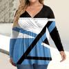 Women's Plus Size Shirt Long Sleeve  Print Top Pleated Casual V-Neck Top