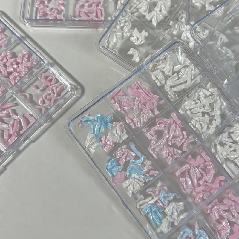 48/72Pcs Nail Satin Light Nail Charms Bowknot Jewelry Soft Carved Resin Bow Tie Nail Art Decoration Ribbon Bow  Diy
