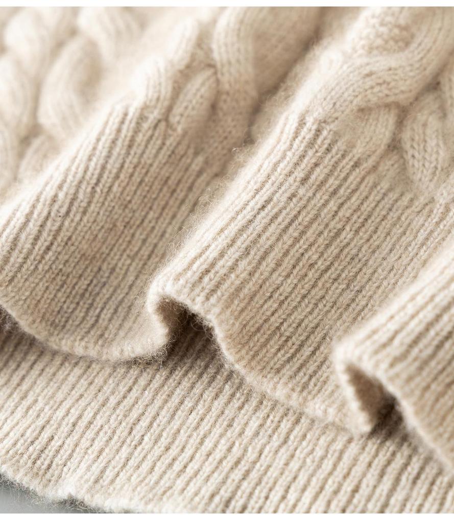 Men's 100% Pure Wool Round Neck Sweater – Autumn/Winter Thick Knit, Casual Loose Fit, Inner Cashmere Base Layer.