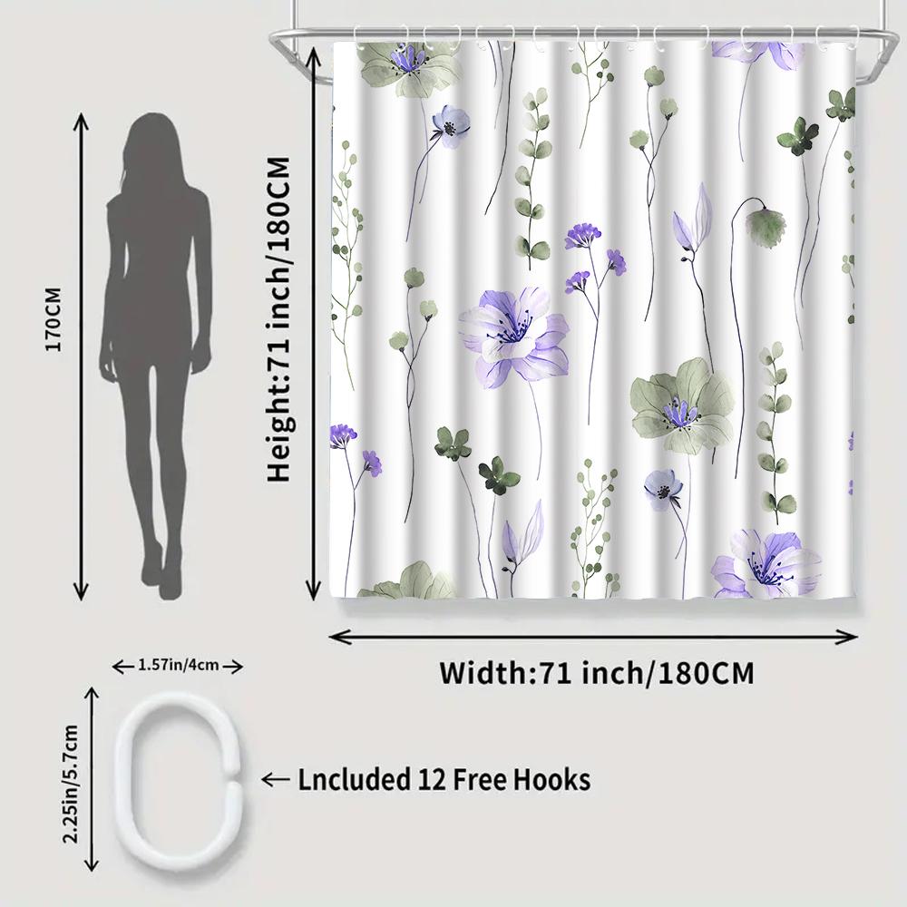 1/4 Flowers And Plants Shower Curtains, Toilet Seat Decoration, Shower Curtain With Carpet And Toilet Lid, 12 70.8X70.8 Inch Hoo