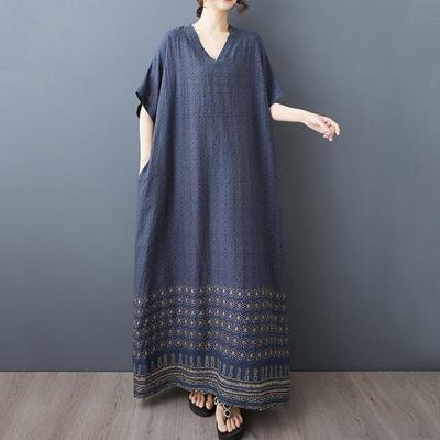 Κοντό μανίκι Plus size βαμβακερό vintage νέο σε γυναικεία casual χαλαρό μάξι μακρύ καλοκαιρινό φόρεμα