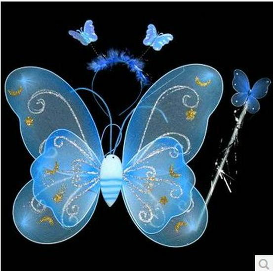Three-Piece Double-Layer Silk Butterfly Wings Set for Children. Double Layer 3-Piece Set зелёный