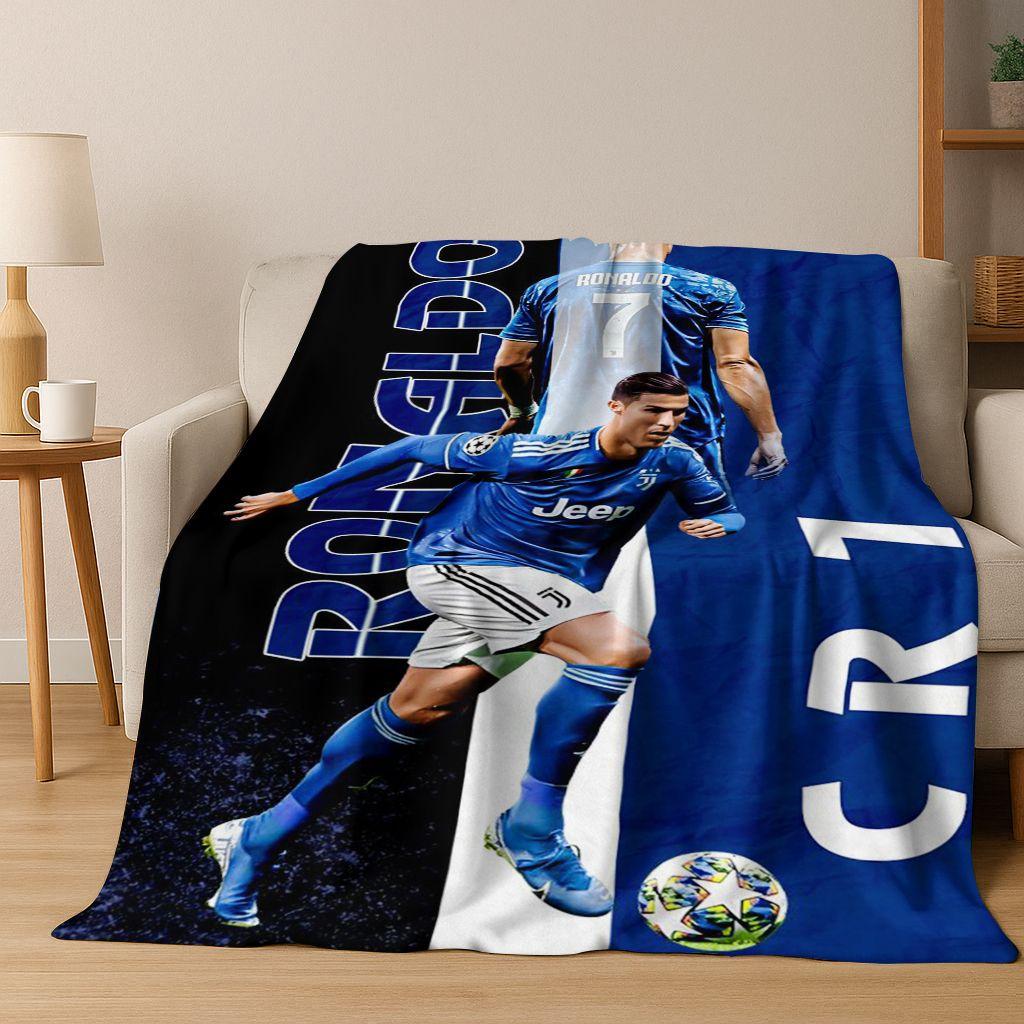 3D Goat Football Star R-Ronaldo Cartoon Art Flannel Blanket,Cozy Soft Throw Blanket for Home Bedroom Bed Sofa Picnic Cover Kid