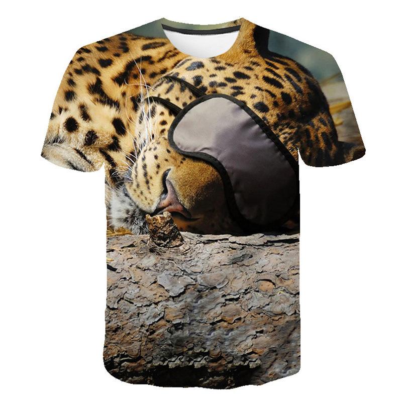 Men's T-shirt Short Sleeved Round Neck Leopard Animal 3D Printed Loose Fit Men's T-shirt