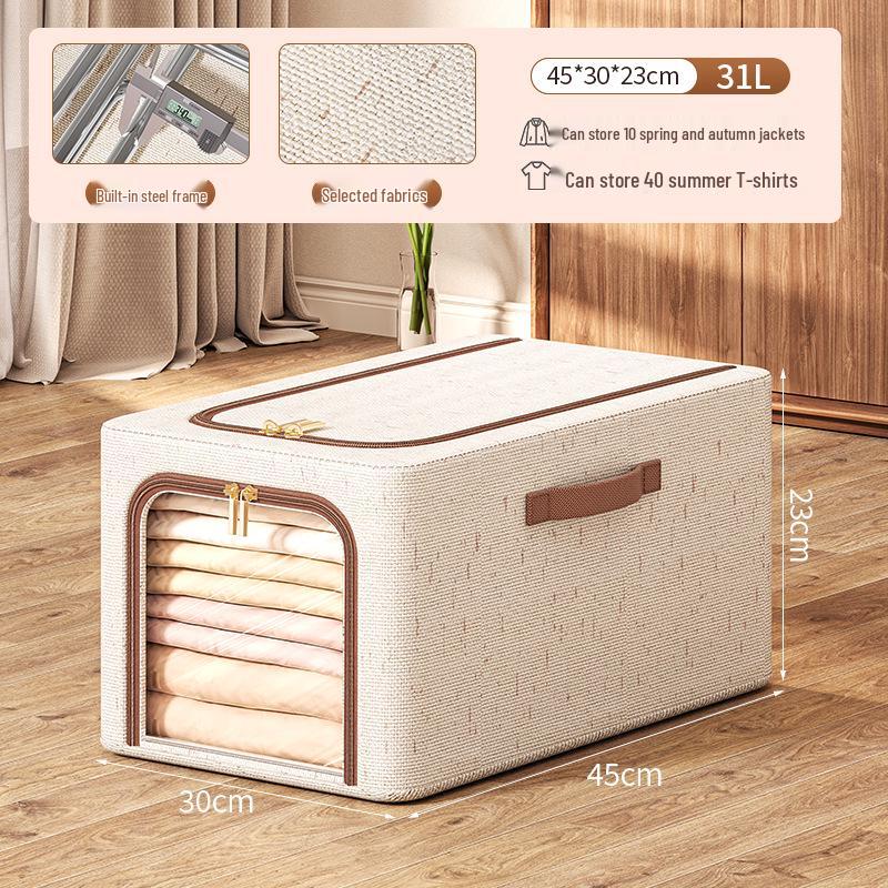 Tianshan Cotton & Linen Zipper Storage Box with Lid for Clothes & Toys