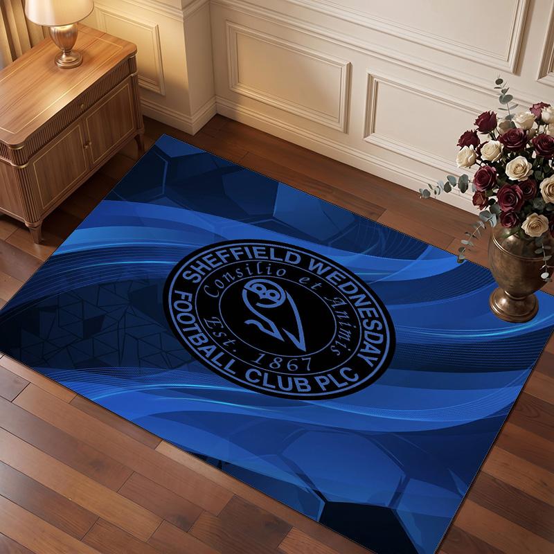 Sheffield Wednesday Football Print Crystal Velvet Rug, Comfortable Water Absorbent Non Slip Indoor Floor Carpet
