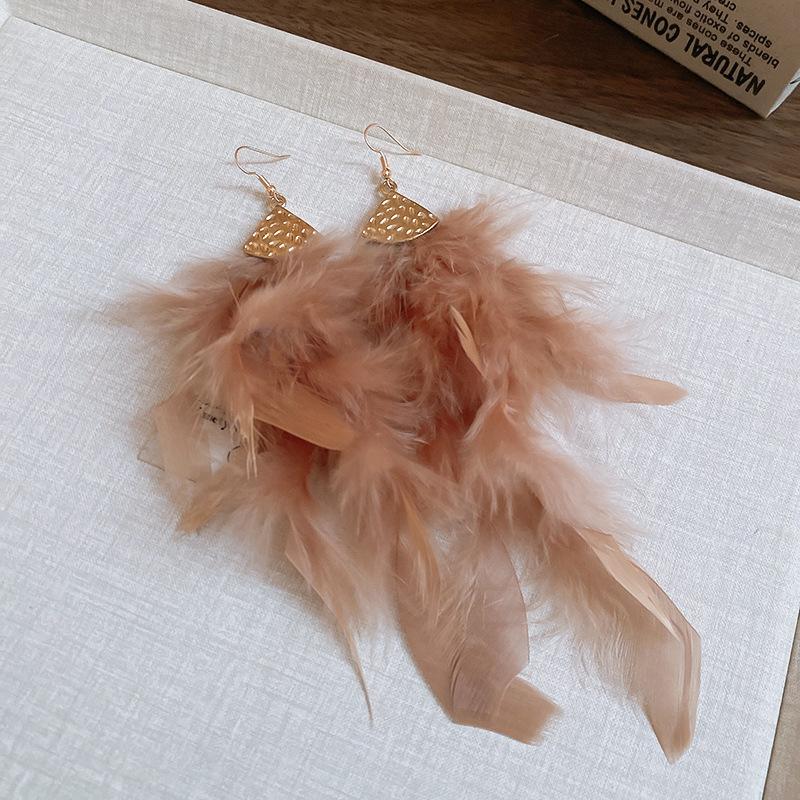 Bohemian Ethnic Style Feathers Fringed Earrings Ear Hooks Personalized Vacation Wind Ears