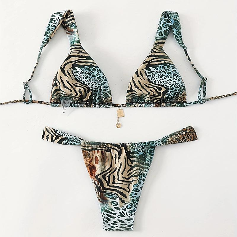2025 Europejski i Amerykański Strój Kąpielowy Sznurowany z Nadrukiem Damski Trzyczęściowy Seksowny Bikini Plażowe do Noszenia na Basen Termalny