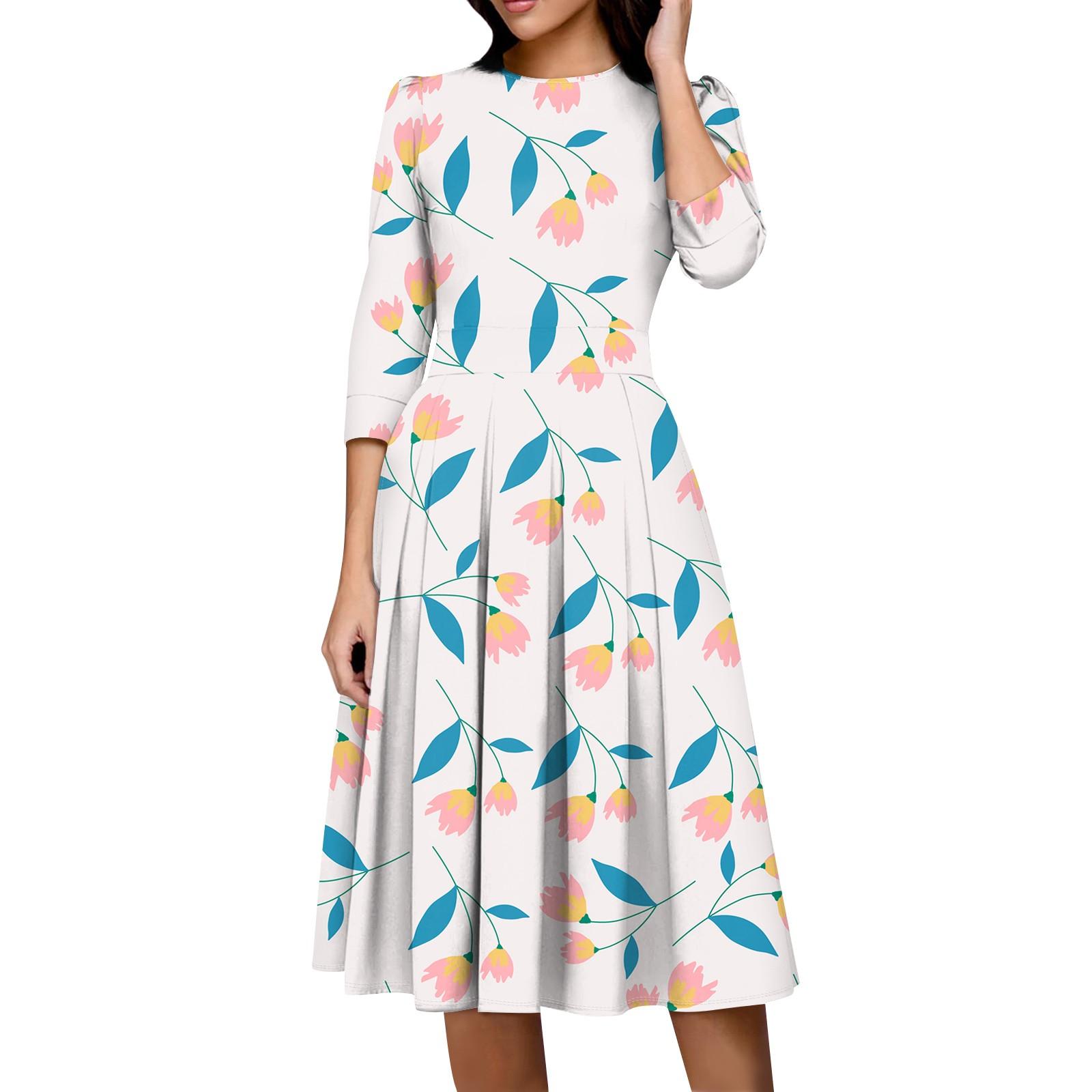 

Женское повседневное и модное платье с цветочным принтом, рукавом 3/4, карманом и молнией сзади L синий