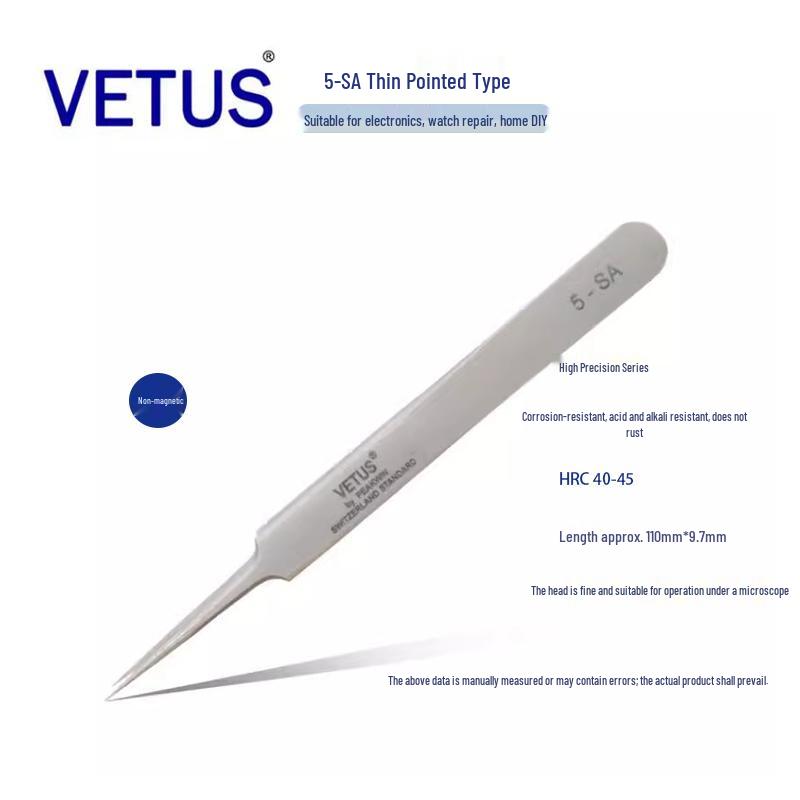 VETUS 5-SA Acid-Resistant Anti-Magnetic Precision Tweezers for Watch and Mobile Repair