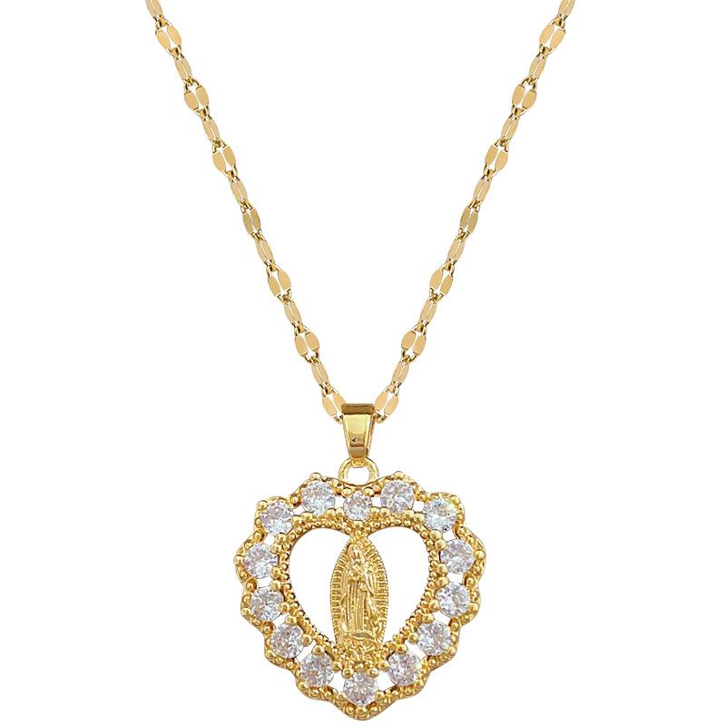 Retro Portrait Love Light Luxury Temperament Gorgeous Full Diamond Necklace Female Versatile Collarbone Chain Titanium Steel Chain