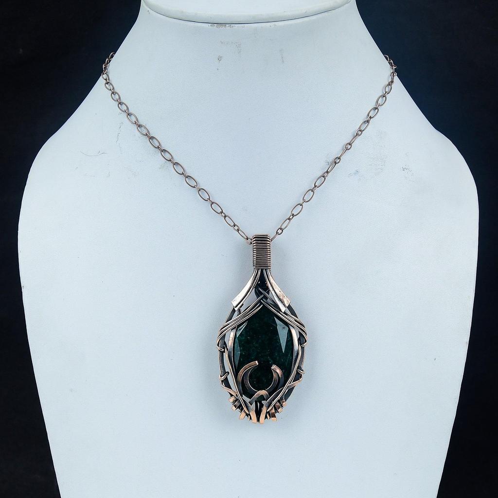 Emerald Pendant, 999 Copper Wire Wrapped Pendant Gemstone Jewelry, Handmade Pendant Amazing Jewelry, Gift For Her