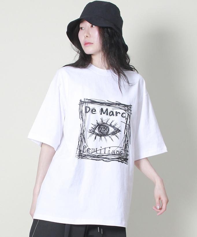 Deumakeu Oversized Square Print Short Sleeve T-Shirt White