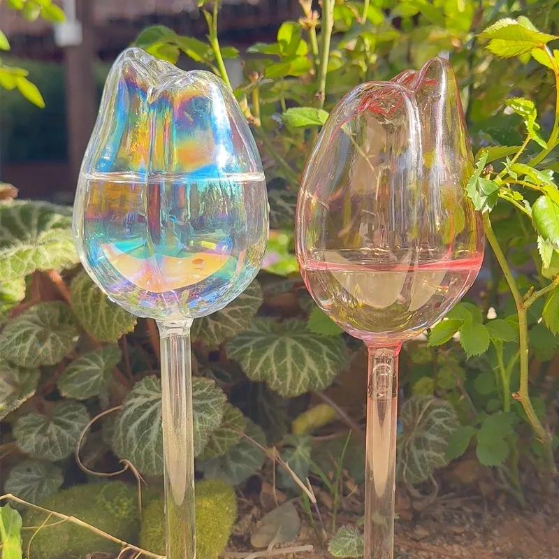 1-6PCS Pink Tulip Plant Watering Balls Indoor Outdoor Automatic Drip Irrigation System Glass Insert Self-watering Bulbs Garden Supplies