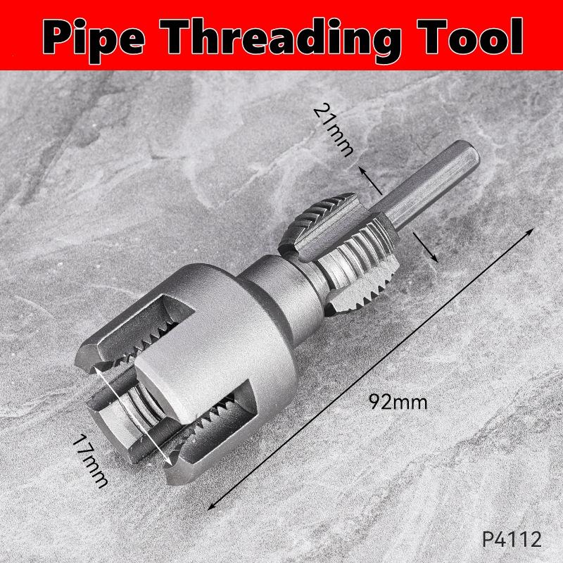 Integrated Internal & External Pipe Threading Tool (1/2'' & 3/4'' Dies)–Electric Drill Compatible Pipe Threader Plumbing Repair