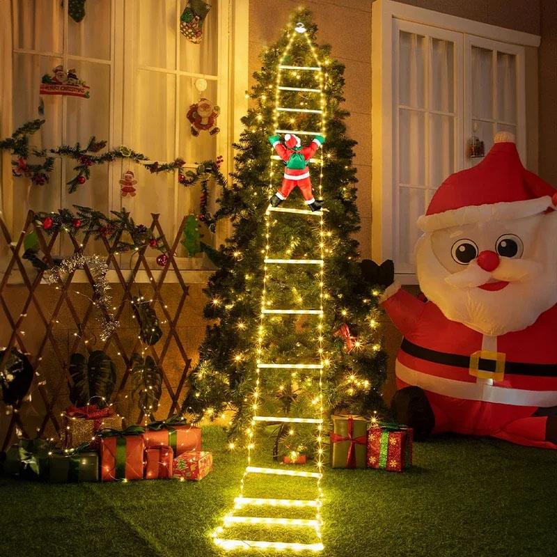 LED USB Plug Christmas Lights Christmas Decorative Ladder Light with Santa Claus 8 Flashing Modes for Holiday Wall Window Decor
