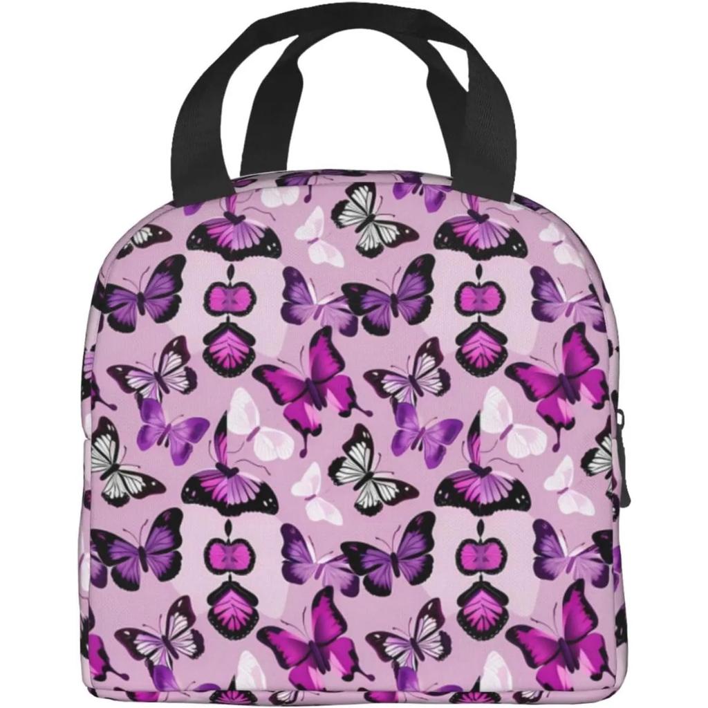 Beautiful Insect Purple Butterfly Insulated Lunch Bag Thermal Freezable lunch Tote Waterproof Bento Lu nch Box Women Men Lunc h