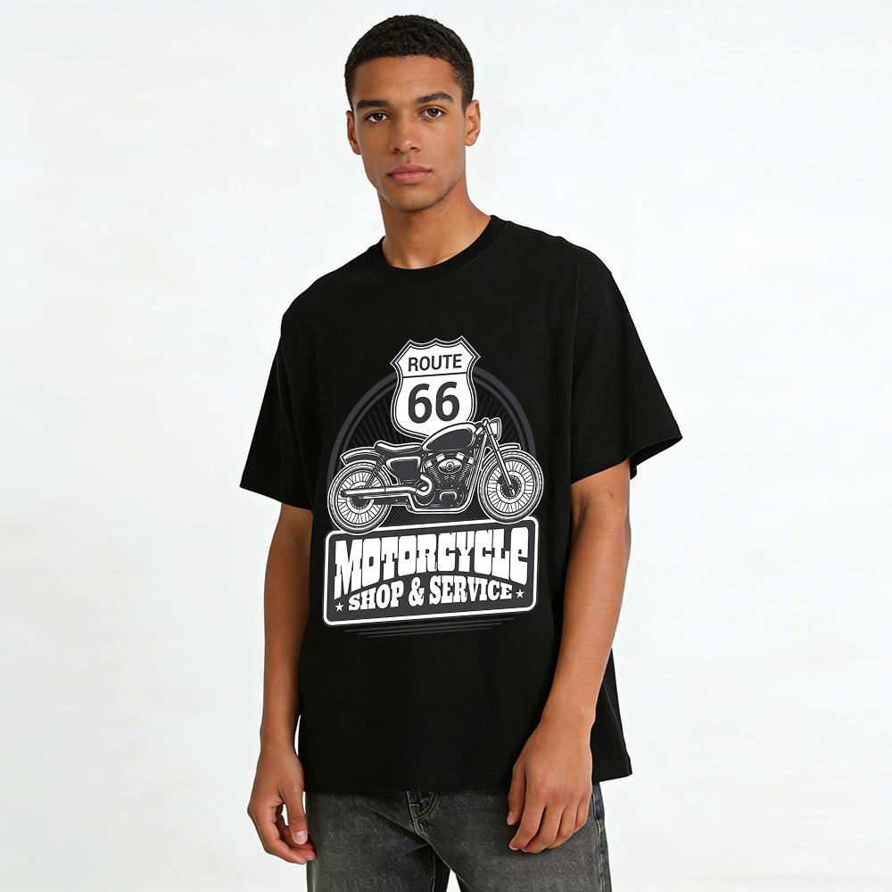 Route 66 Motorcycle Shop & Service Retro Biker Graphic Tee Pure cotton T-shirt