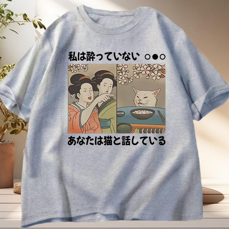 Japanese Style Cartoon Cat TShirts Summer Harajuku Kawaii Cat Printed Short Sleeve Tees Harajuku Y2K Tops Vintage Streetwear