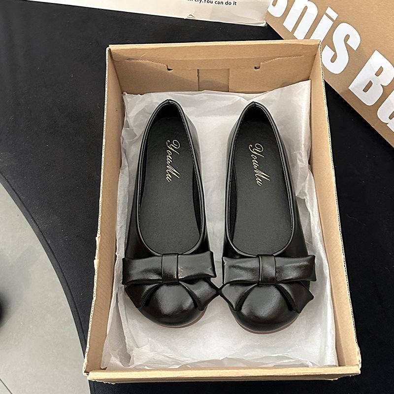48 Hours Delivery, New Korean Version of Gentle Temperament, Round Head, Light Mouth Bow, Versatile Four-season Single Shoes, Flat Women's Shoes