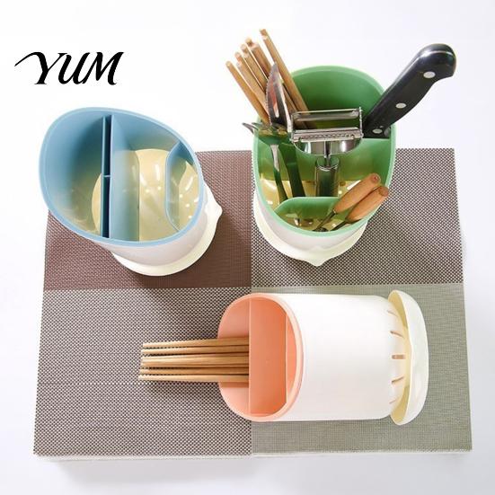 Chopstick Holder for Kitchen Countertop Multi-compartment Draining Holder, Plastic Utensil Organizer with Drain Tray, Compact Large Capacity Container