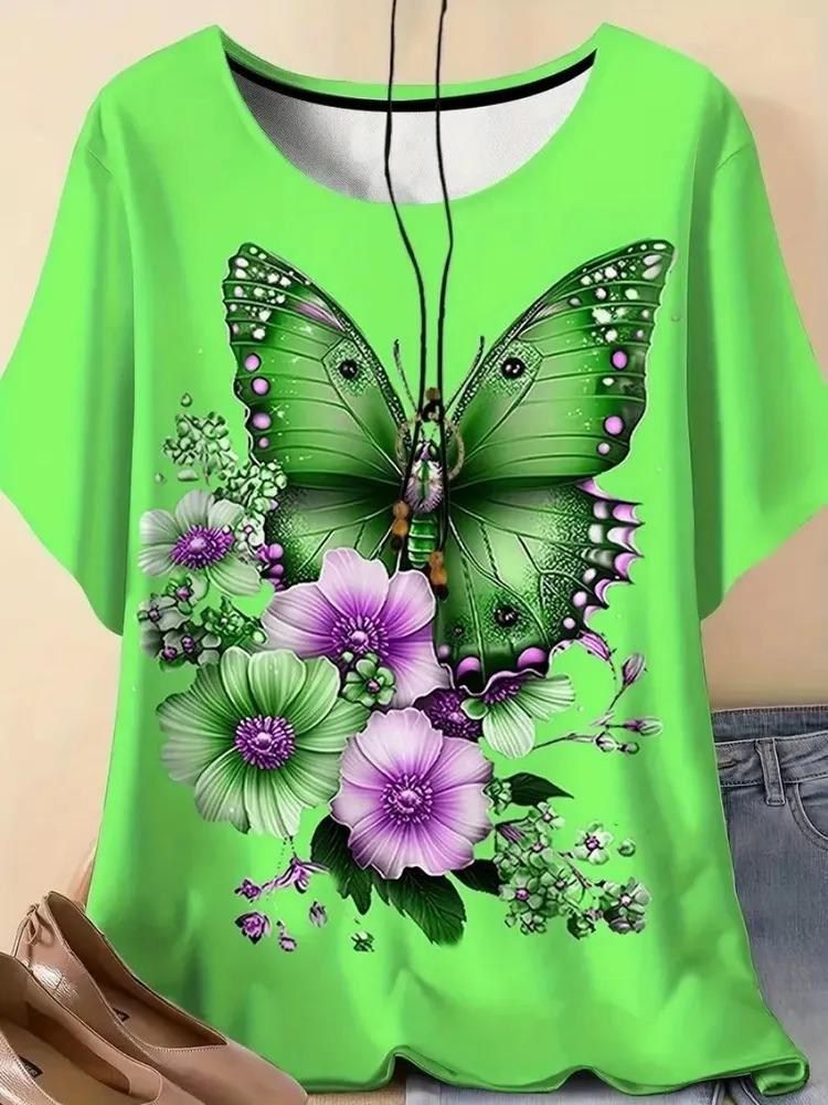 Summer women's printed pattern T-shirt casual short sleeved top fashionable women's round neck T-shirt