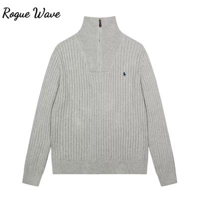 RogueWave Langarm Pulloverjacke Koreanische Stickerei Pullover Strickmode Halber Reißverschluss Gestrickte Oberteile