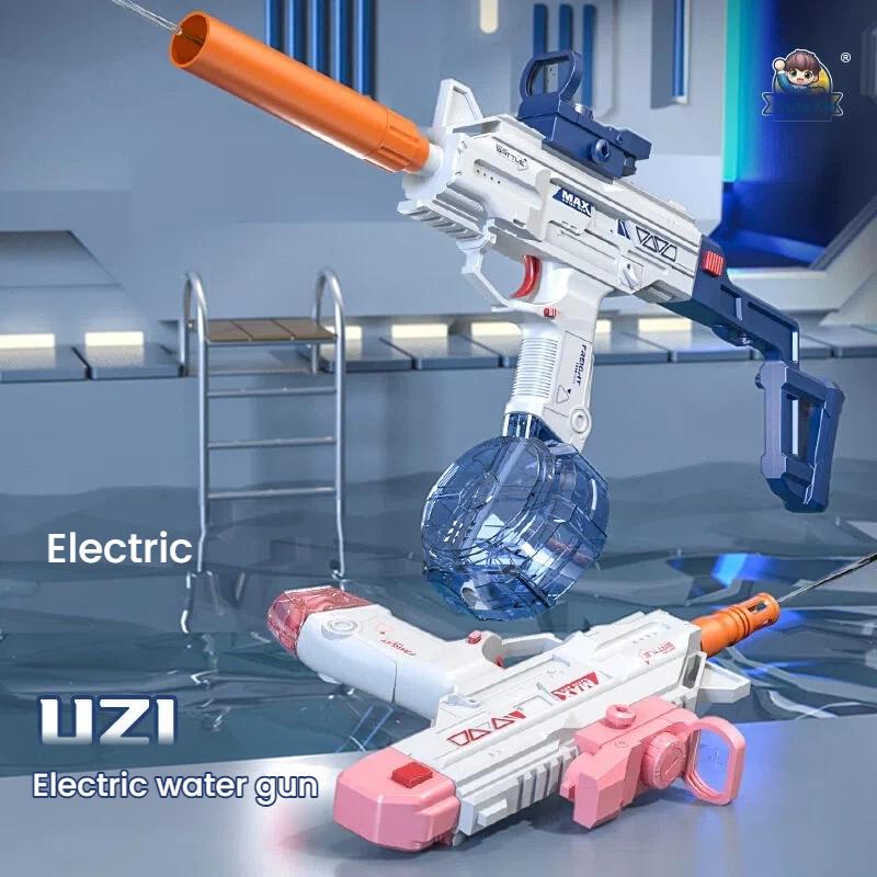 Uzi Style Electric Water Gun Pistol - Automatic Shooting with Accessories Set Summer Outdoor Beach Water Fight Toy Gifts
