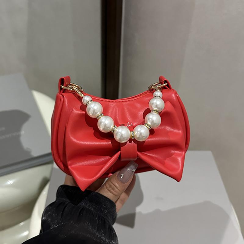 Bow Mini Handbag Fashionable and Versatile Mini Bag New Korean Version Pearl Bow Bags Casual Handbag Exquisite Zipper Cute Bag