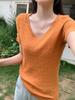 Summer new twist knitted sweater V-neck short-sleeved T-shirt women's slim and thin high-end versatile chic top