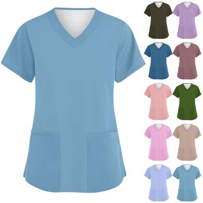 Women's Fashion V-neck Short Sleeve Workwear With Pockets Printed Tops