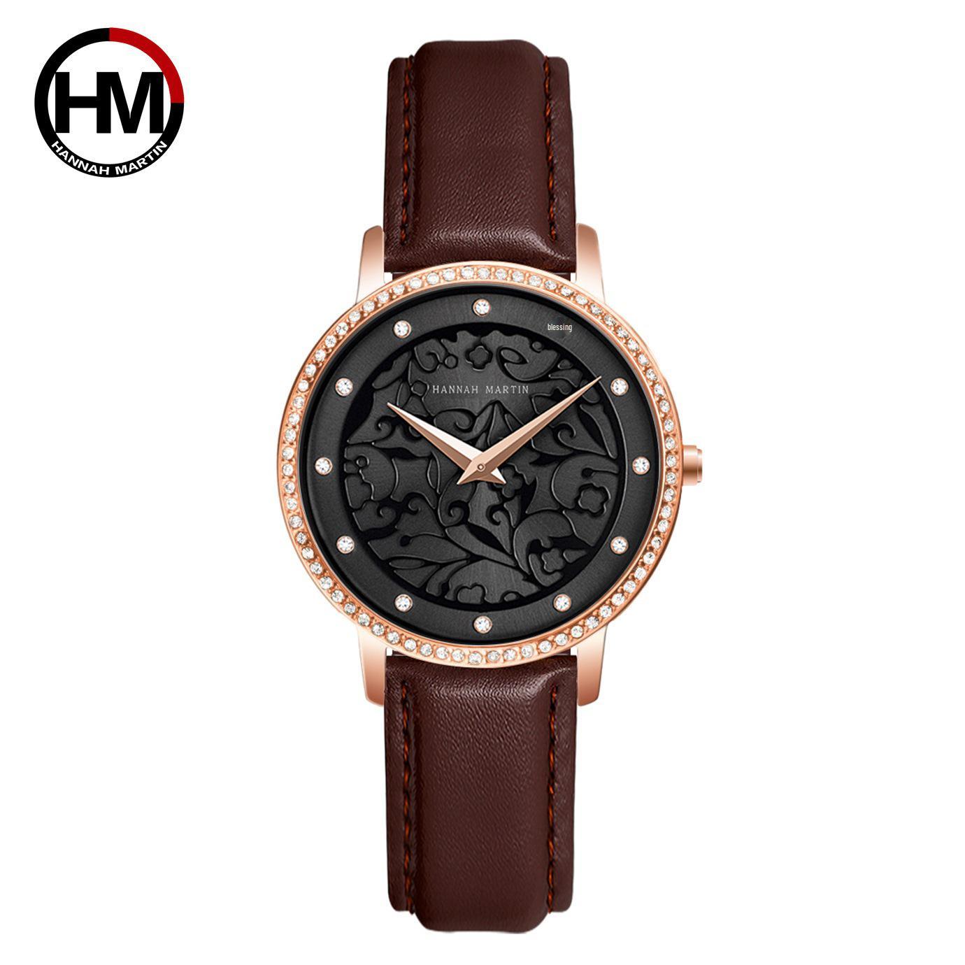 

Chinese Paper-Cut Window Decal Ladies Watch with Diamond-Set, Japanese Movement, Waterproof, and Engraved Floral Design