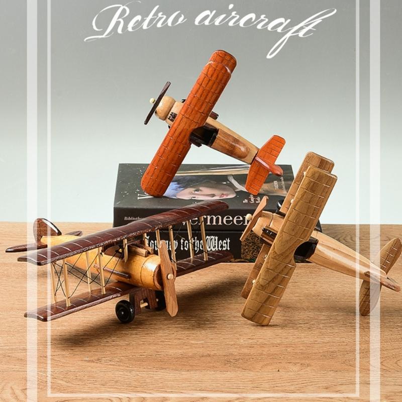 Handmade Wooded Air Plane Model Ornament Living Room Desktop Creative Decoration
