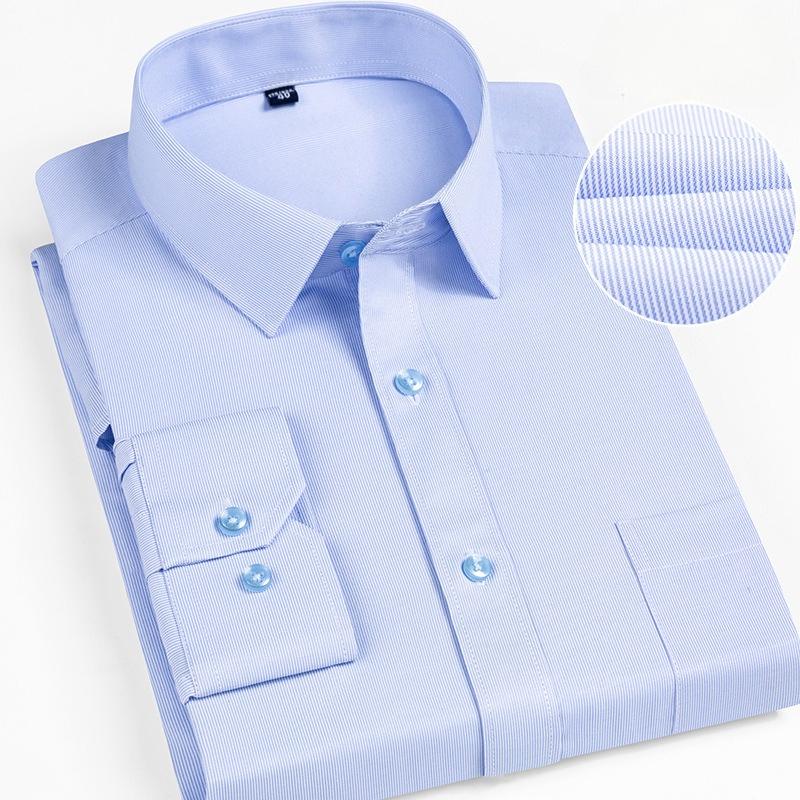 Men Formal Shirt Long Sleeve Office Solid Color Striped Business Social Men's Long Sleeved Shirt Work White Shirt Men Clothing