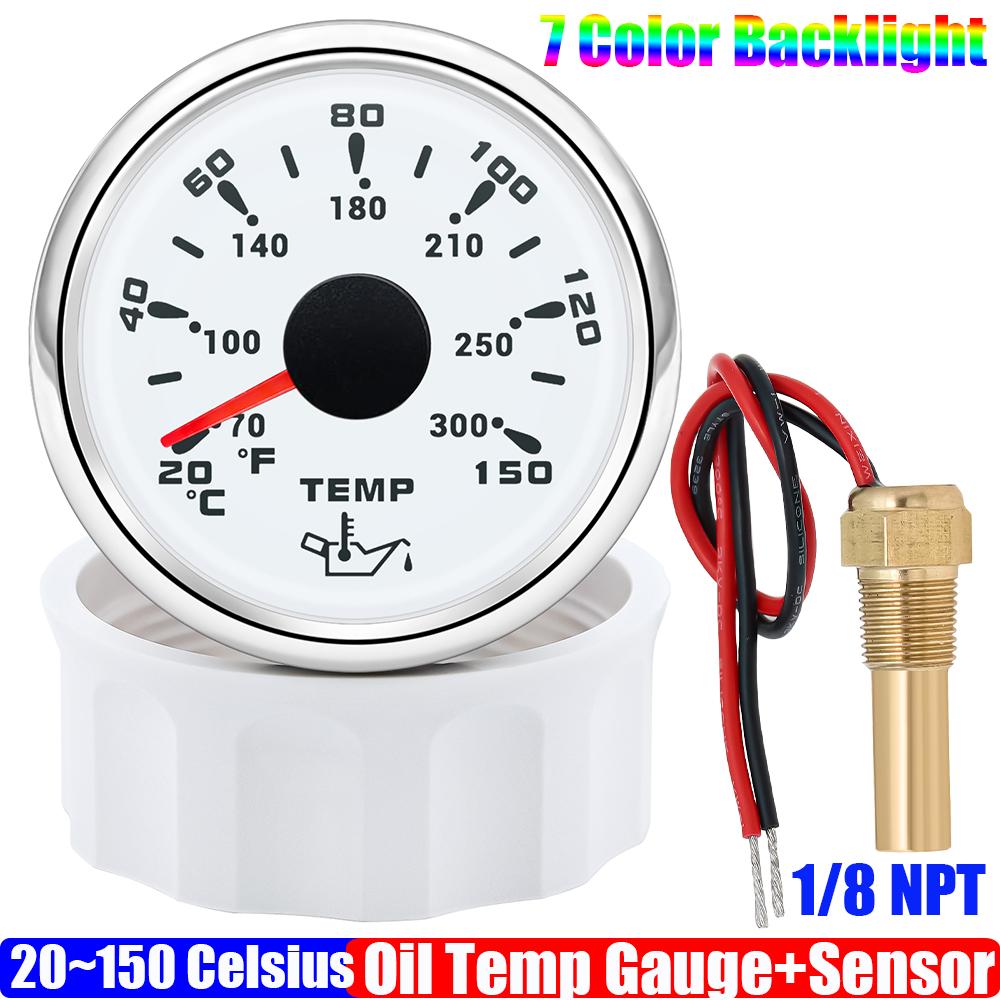 7 Color Backlight 52mm Oil Temperature Gauge+Sensor 1/8NPT for Car Boat Marine 2" 52MM Oil Temp Meter Indicator 20~150 Celsius