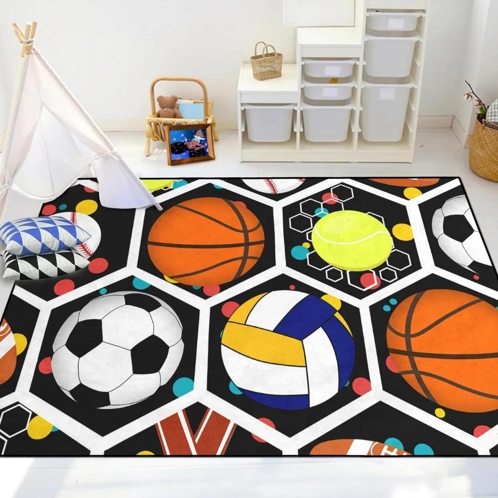 Soccer Star Kids Rug Green Field Football Print Carpet Children's Bedroom Playroom Decorative Floor Mat