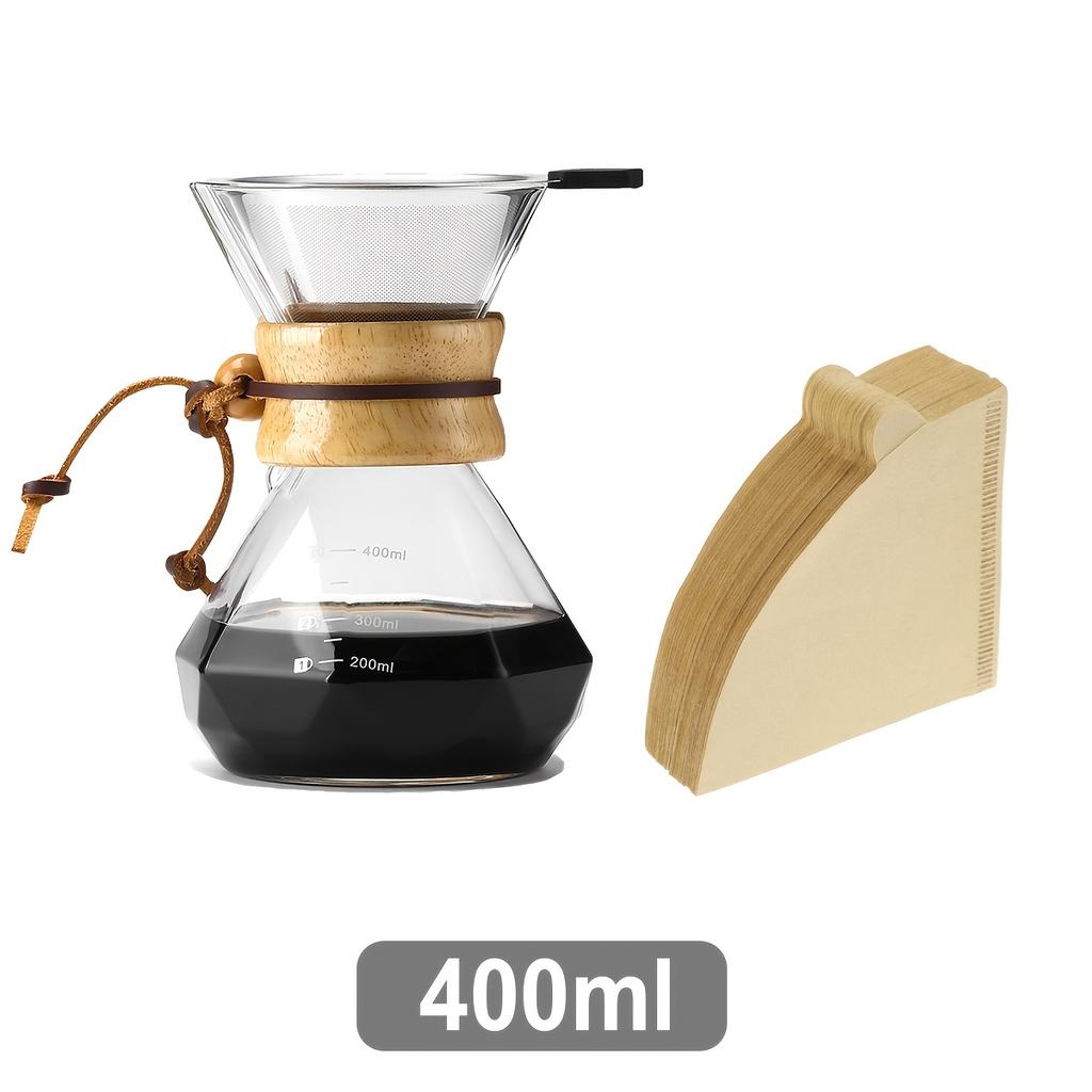 Pour Over Coffee Maker with Reusable Stainless Steel Filter and 100Pcs Filter Paper, 13.5/20oz Borosilicate Glass Coffee Carafe