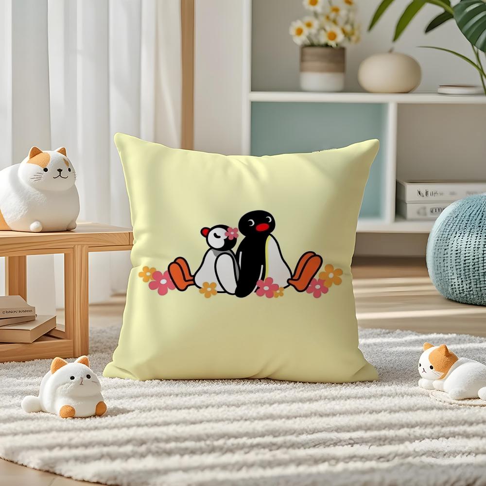 Cute P-PinguS Pillow Case Silky Elegant Comfort Sofa Bed Invisible Zipper 30cmx30cm